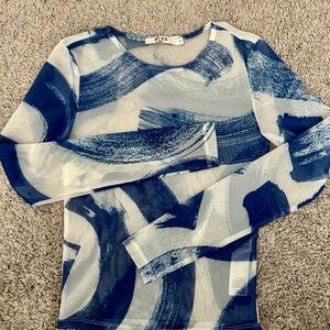 Blue and White Long Sleeve Top
